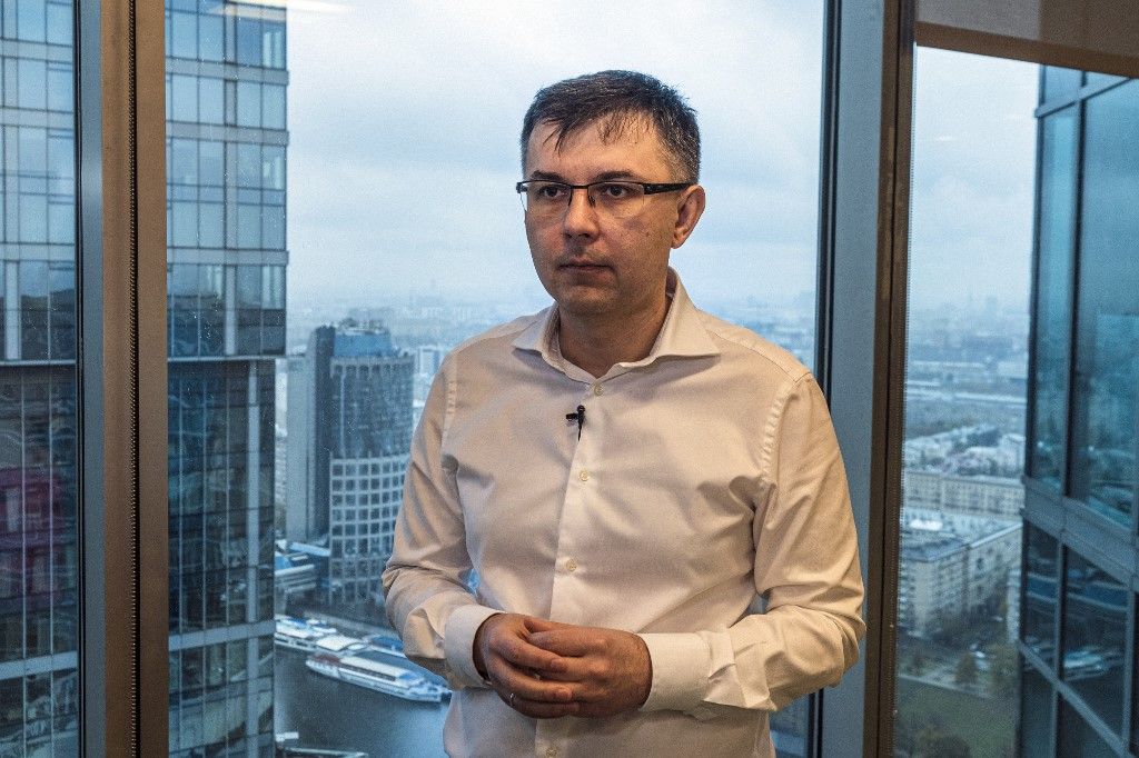 This picture taken on October 10, 2019 shows Alexander Shulgin, Chief Executive Officer at Russia's online retailer Ozon, speaking during an interview with AFP in Moscow. (Photo by Dimitar DILKOFF / AFP)