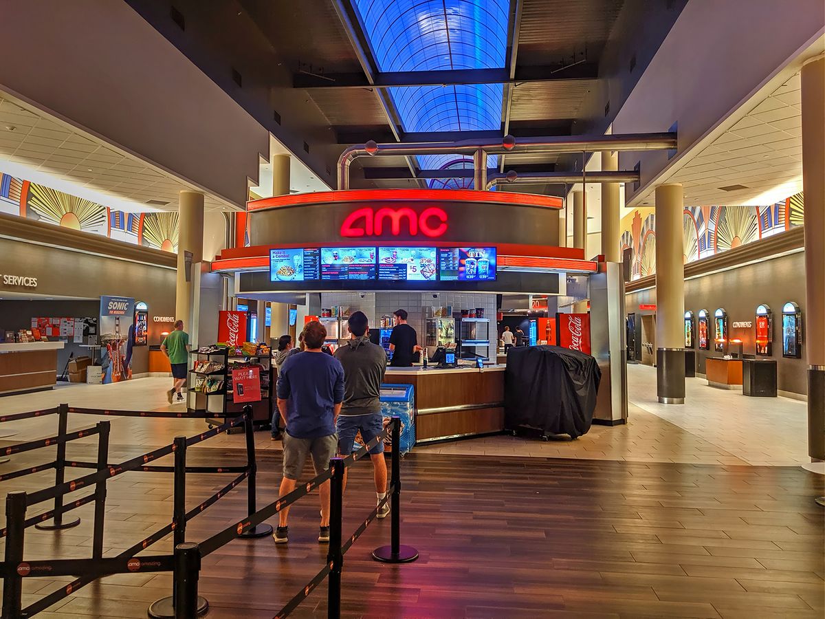 Amc,Cinema,Movie,Theater,Lobby,,Snack,Bar,Customers,Waiting,In
AMC cinema movie theater lobby, snack bar customers waiting in line, Danvers Massachusetts USA, August 14, 2019