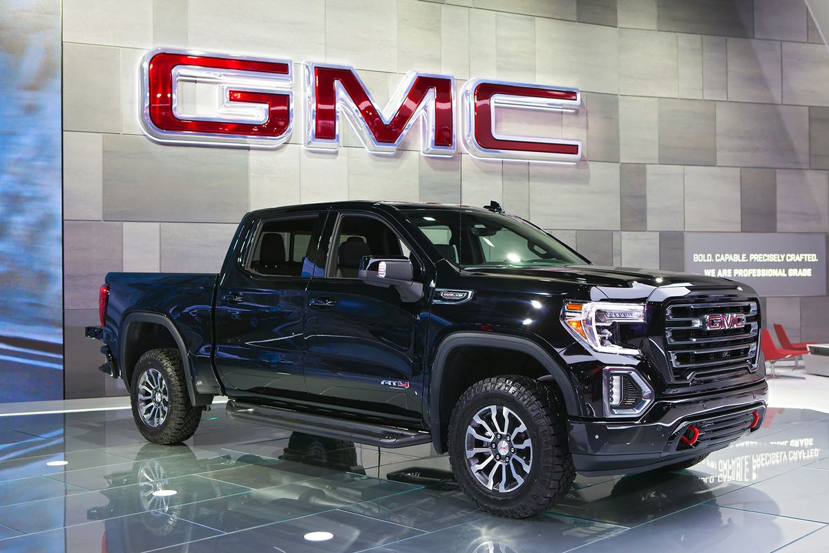 Detroit,-,January,14:,The,2019,Gmc,Sierra,Pickup,TruckDETROIT - JANUARY 14: The 2019 GMC Sierra pickup truck on display at the North American International Auto Show media preview January 14, 2019 in Detroit, Michigan.