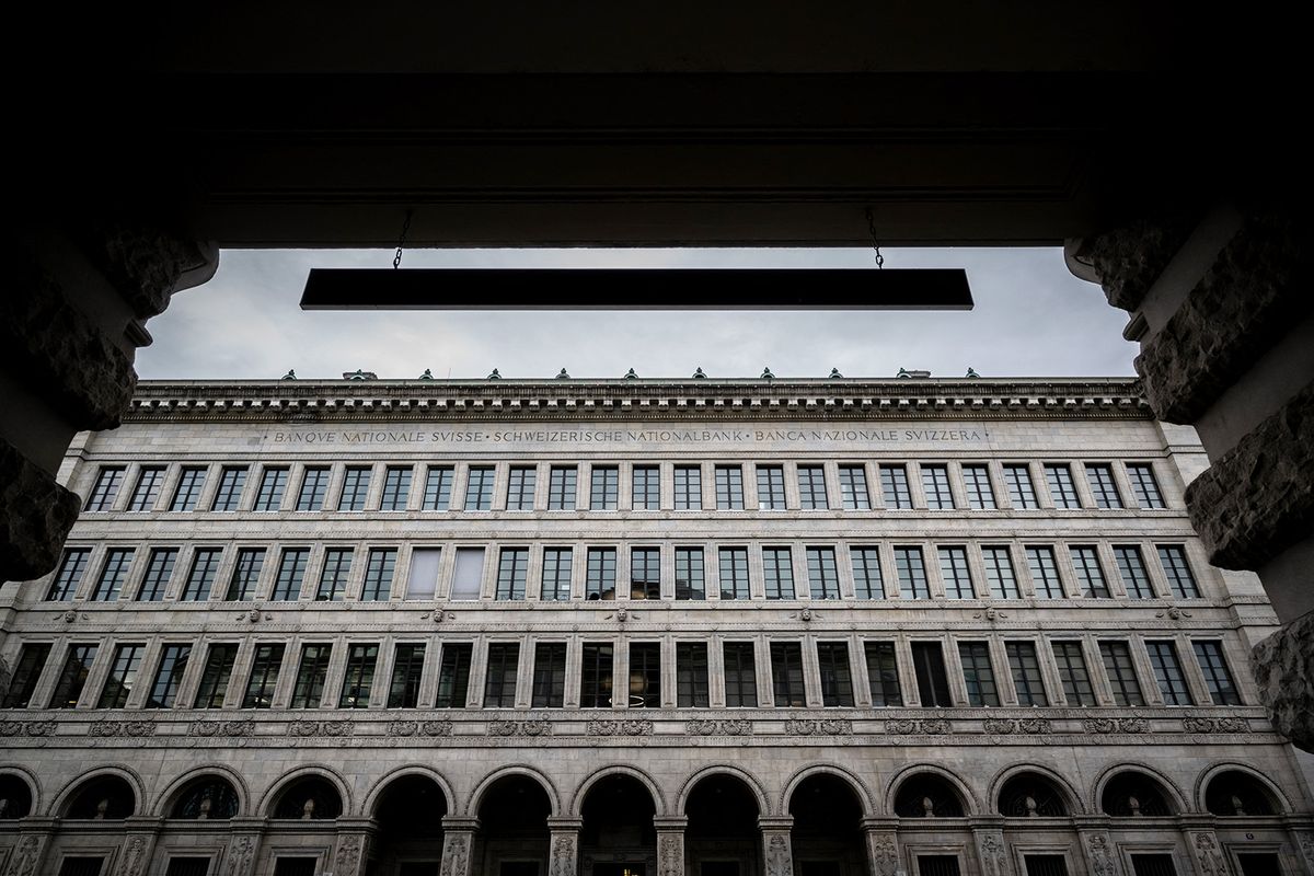 The headquarters of the Swiss National Bank (SNB) is seen ahead of their quarterly news conference on economic growth and monetary policy prospects in Zurich on March 23, 2023. (Photo by Fabrice COFFRINI / AFP)