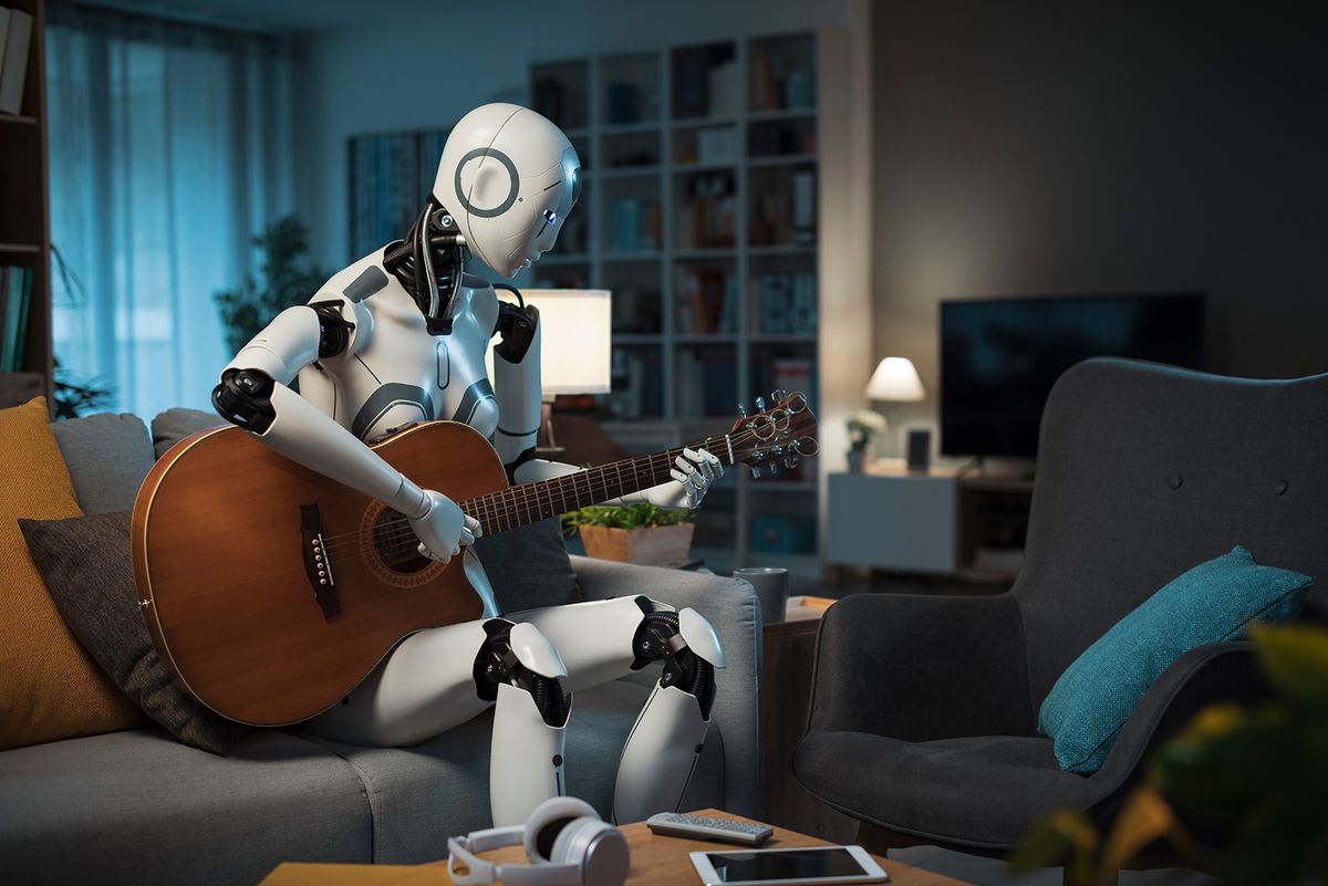 A,Robot,Equipped,With,A.i.,Practices,Playing,The,Guitar.,He