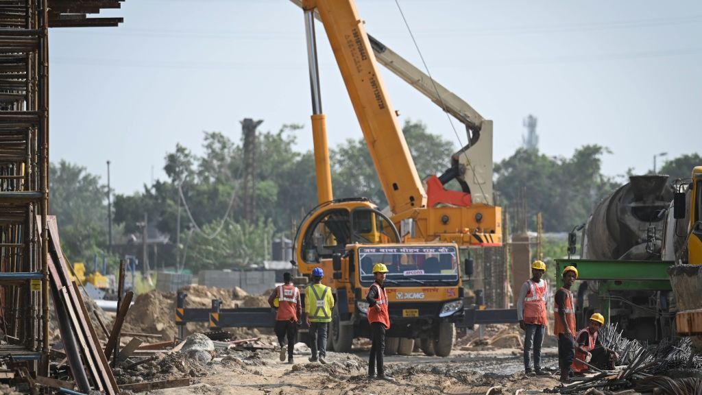 Anti-Dust Campaign: Delhi Environment Minister Gopal Rai Conducts Surprise Inspection Of RRTS Project SiteNEW DELHI, INDIA - OCTOBER 9: A view of RRTS construction site as Gopal Rai, Environment Minister of Delhi visits the site for Anti Dust Campaign at Sarai Kale Khan on October 9, 2023 in New Delhi, India. During the inspection, the minister discovered several irregularities, leading to the issuance of notices to the concerned agency by the Delhi Pollution Control Committee (DPCC). Rai stressed on the importance of implementing all 14 construction-related guidelines at construction sites. (Photo by Sanchit Khanna/Hindustan Times via Getty Images)