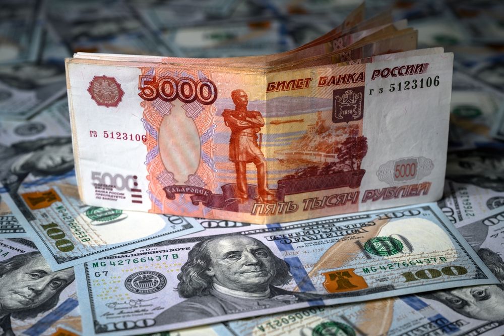 Russian,Ruble,Money,Vs,Us,Dollar,,Ruble,Banknote,Is,On