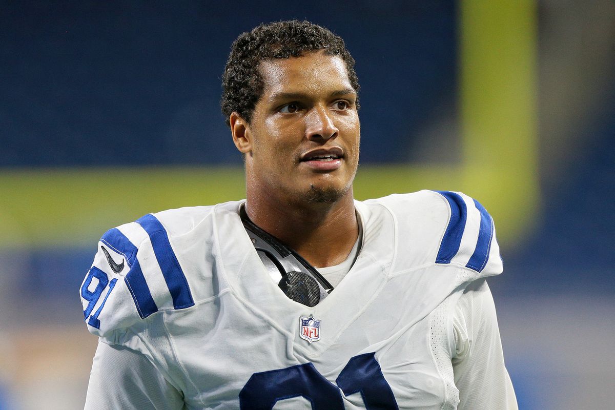 Indianapolis Colts defensive end Isaac Rochell (91) is seen after the conclusion of the preseason NFL football game against the Detroit Lions in Detroit, Michigan USA, on Friday, August 27, 2021. (Photo by Jorge Lemus/NurPhoto) (Photo by Jorge Lemus / NurPhoto / NurPhoto via AFP)