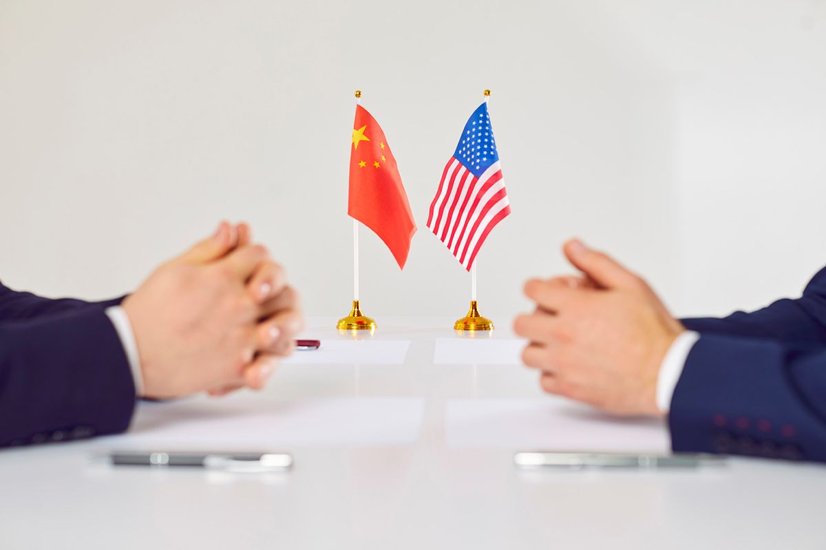 Flags,Of,America,And,China,Atand,On,Table,During,Talks