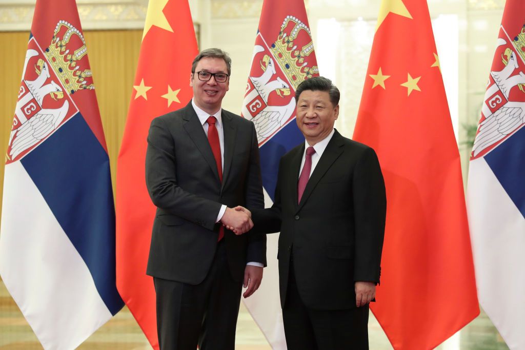 Serbian President Aleksandar Vucic Visits ChinaBEIJING, CHINA - APRIL 25: Serbian President Aleksandar Vucic, left, shakes hands with Chinese President Xi Jinping, right, before the meeting at the Great Hall of People in Beijing, China on April 25, 2019. (Photo by Kenzaburo Fukuhara/Kyodo News - Pool/Getty Images)