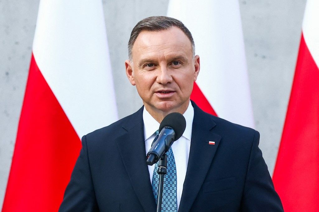 Museum And Centre Of The Scouting Movement In Krakow, PolandAndrzej Duda, the Polish President, speaks during an official opening of the Museum and Centre of the Scouting Movement In Krakow, Poland on September 29, 2023. (Photo by Beata Zawrzel/NurPhoto) (Photo by Beata Zawrzel / NurPhoto / NurPhoto via AFP)
