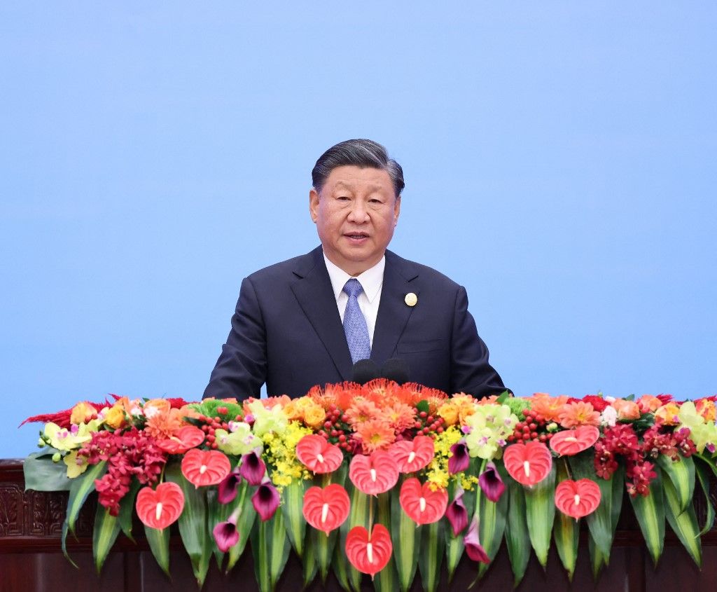 (BRF2023)CHINA-BEIJING-XI JINPING-BELT AND ROAD FORUM-O(231018) -- BEIJING, Oct. 18, 2023 (Xinhua) -- Chinese President Xi Jinping attends the opening ceremony of the third Belt and Road Forum for International Cooperation and delivers a keynote speech at the Great Hall of the People in Beijing, capital of China, Oct. 18, 2023. (Xinhua/Wang Ye) (Photo by WANG YE / XINHUA / Xinhua via AFP)PENING CEREMONY (CN)