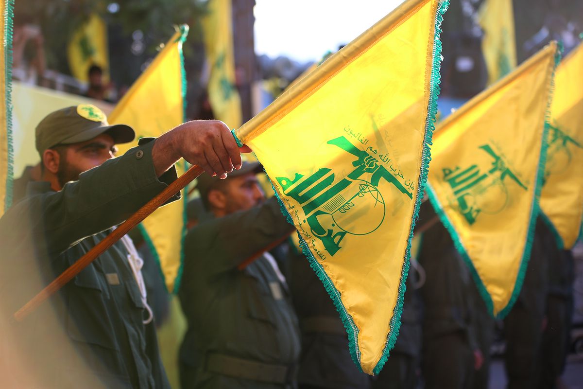 Aitit,southern,Lebanon/lebanon:1/6/2017:,Flags,Of,Hezbollah,With,The,Sun,Shine,Reflection