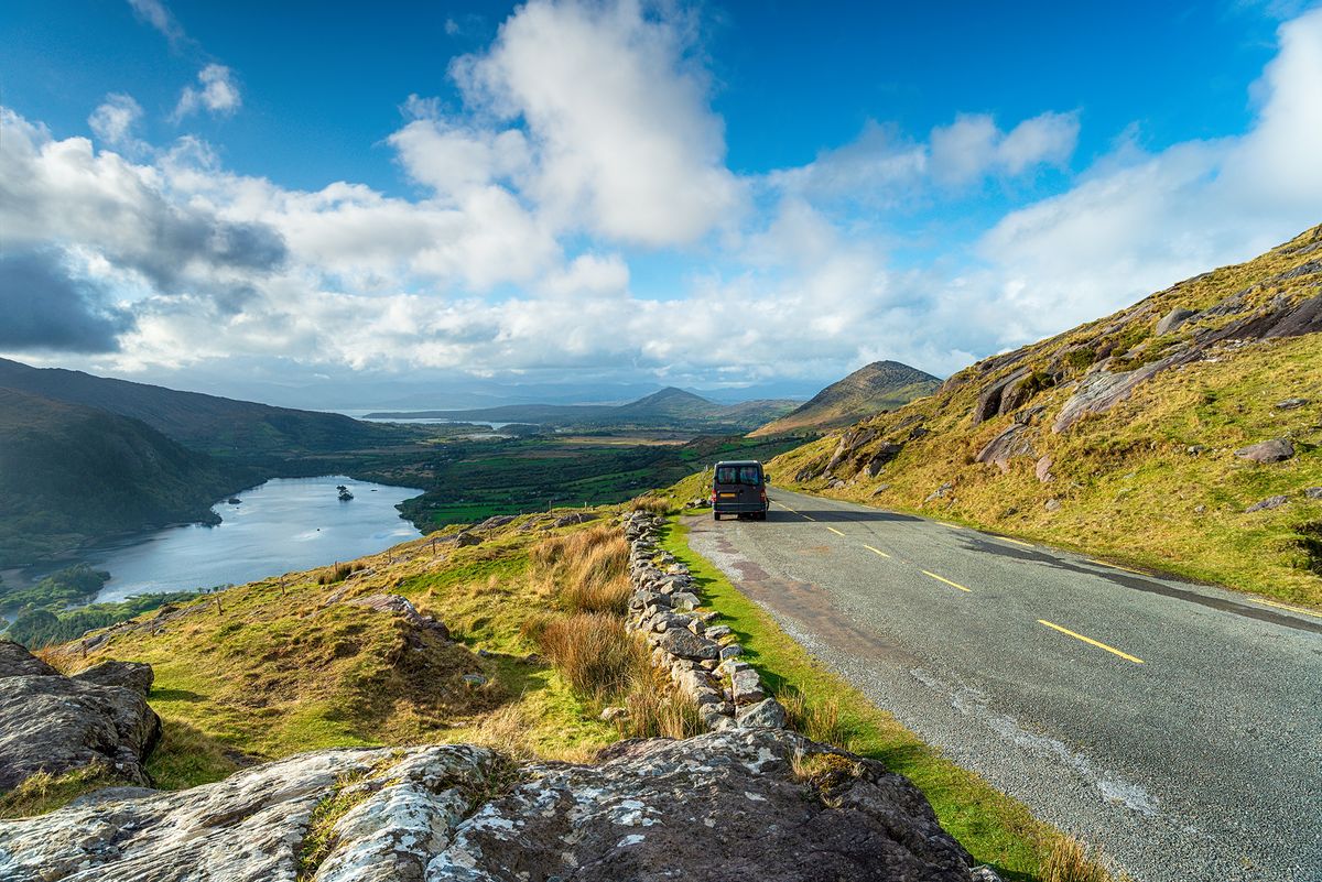 A,Campervan,Parked,On,The,Healy,Pass,With,Glanmore,Lake