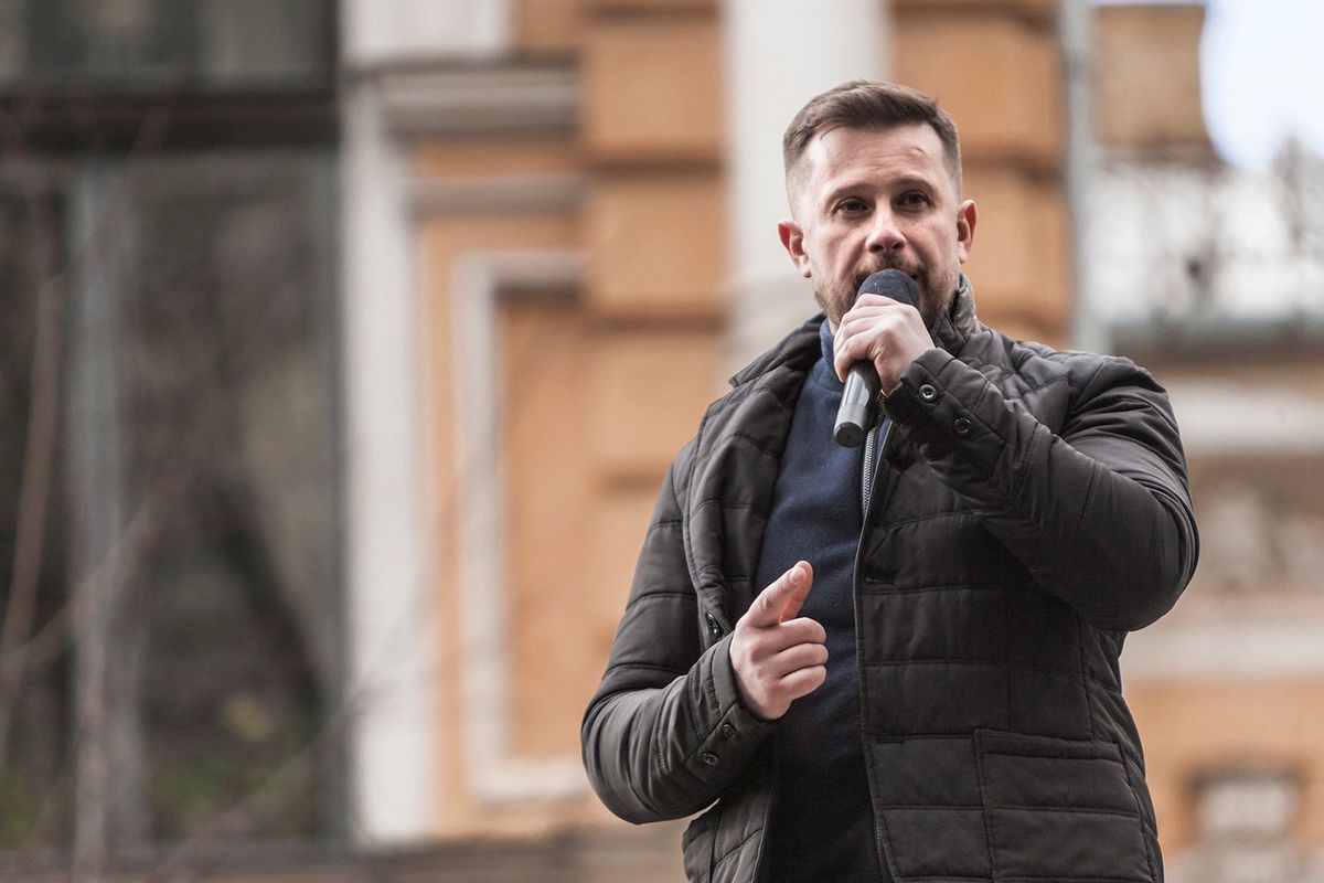 Anti-corruption Rally In Kiev
Andriy Biletsky, leader of political party National Corps, gives a speech during a demonstration against ukrainian government corruption in Kiev, Ukraine, on 23 March 2019. (Photo by Celestino Arce/NurPhoto) (Photo by Celestino Arce / NurPhoto / NurPhoto via AFP)