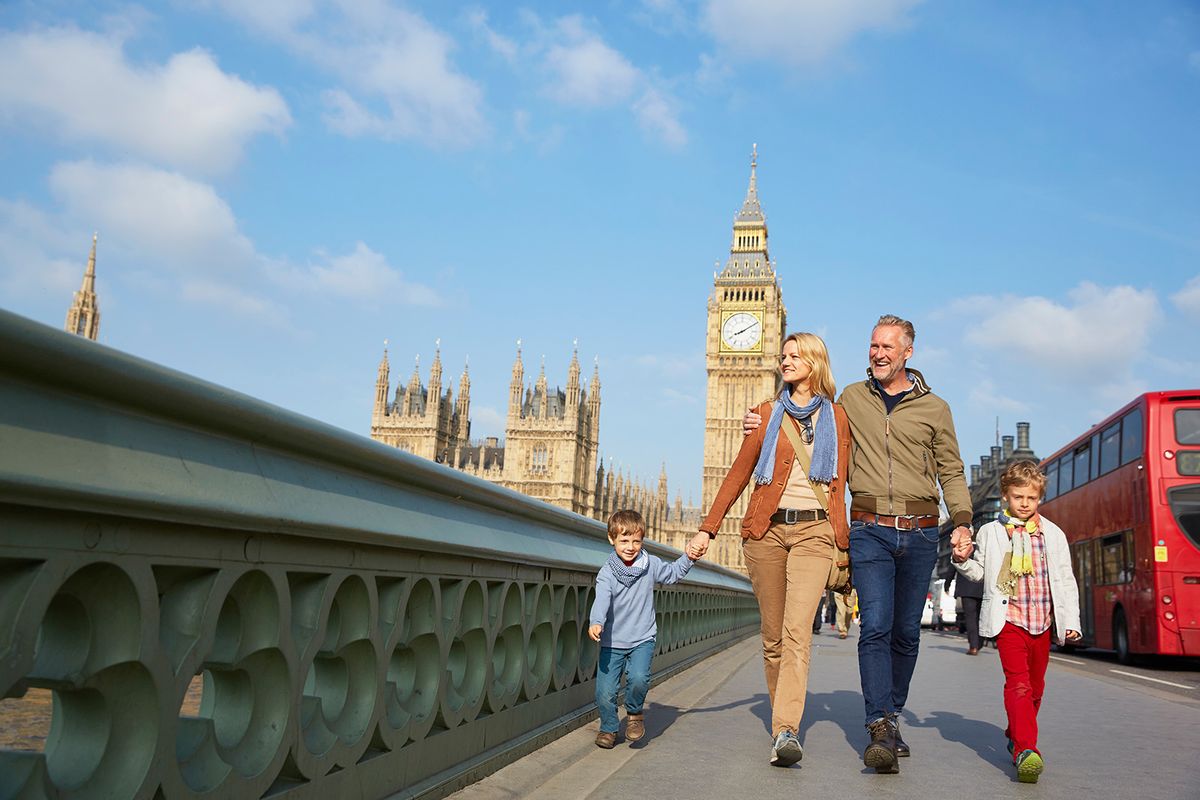 Family,Walking,Across,Westminster,Bridge