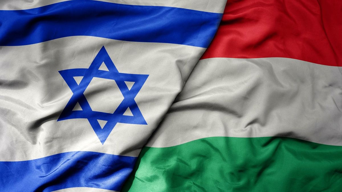 Big,Waving,National,Colorful,Flag,Of,Israel,And,National,Flagbig waving national colorful flag of israel and national flag of hungary . macro, izrael, magyarország, israel, falg, zászló