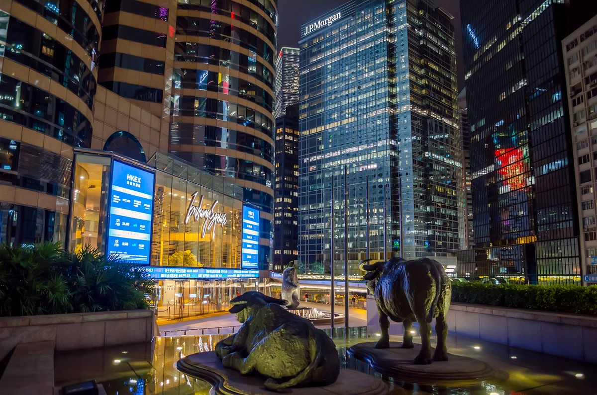 Exterior of the new Hong Kong Stock Exchange, Exchange Square, Hong Kong, China.