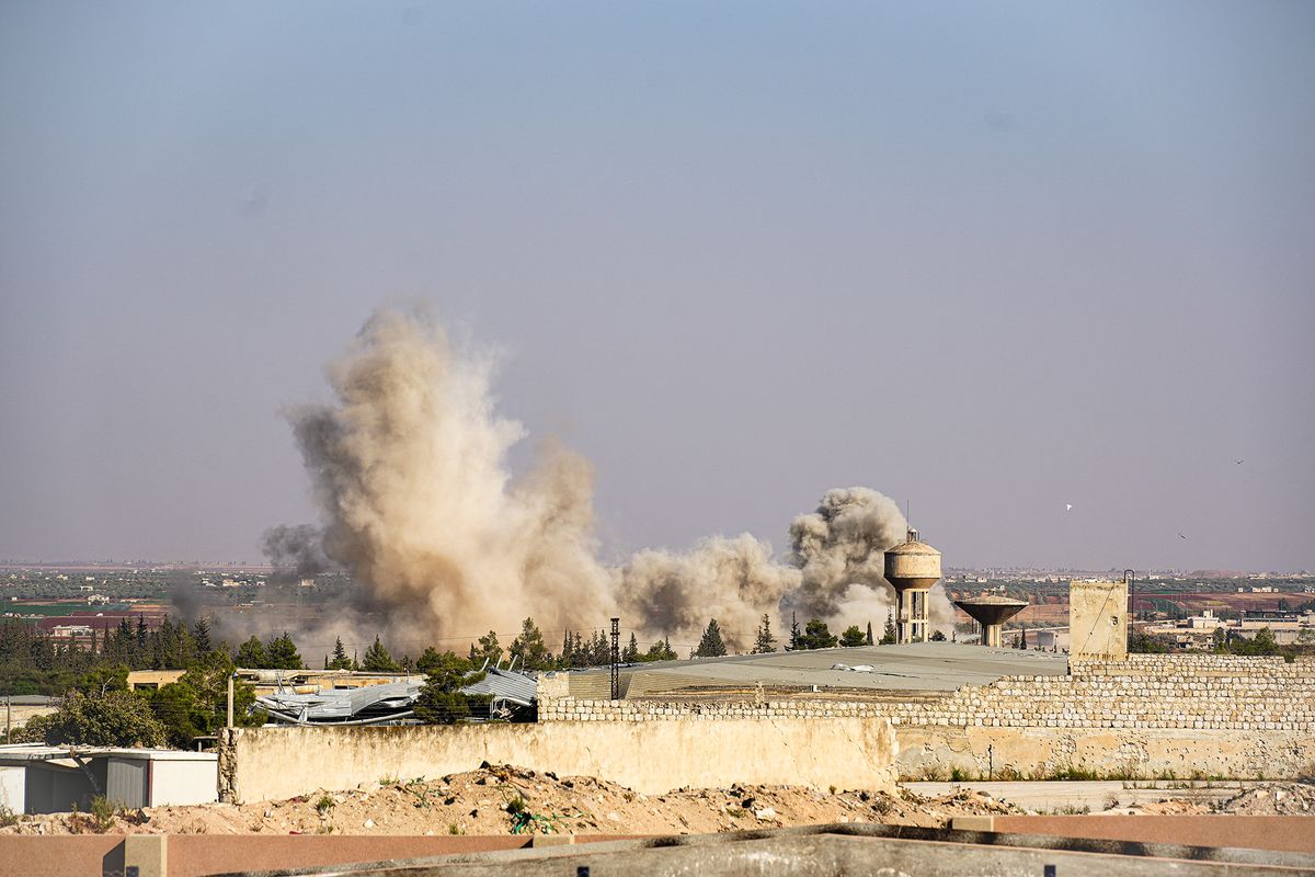 Airstrikes On Idlib
Warplanes carried out airstrikes on the city of Idlib in northwestern Syria on October 14, 2023 (Photo by Rami Alsayed/NurPhoto) (Photo by Rami Alsayed / NurPhoto / NurPhoto via AFP)
