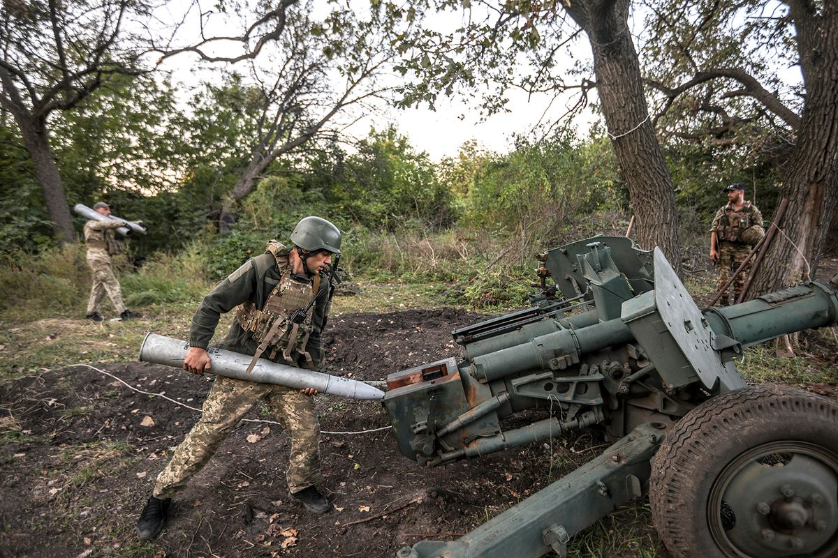 War crisis in Chasiv Yar, Ukraine - 19 Sept 2023September 20, 2023, Chasiv Yar, Ukraine: Ukrainian soldiers prepare to fire grad missiles in the direction of Bakhmut. War Crisis In Chasiv Yar, Ukraine
