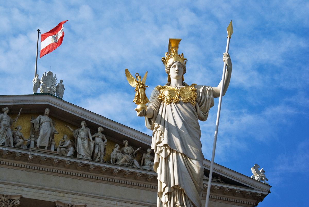 Austria,,Parliament,Architecture,With,Building,And,Statue,,Vienna
