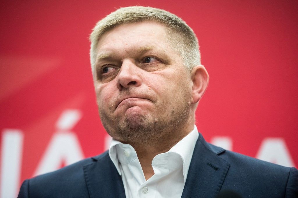 (FILES) Robert Fico, Slovakia's former Prime Minister and leader of the populist-left Smer-Social Democracy (Smer-SD) party attends a press conference after the general elections in Bratislava, Slovakia on March 1, 2020. A year after a homophobic double murder, Slovakia's LGBTQ community is concerned about the increase in hate speech ahead of elections on September 30, 2023  in a country where gay people have few legal rights. Former prime minister Robert Fico, whose left-wing Smer-SD party is set to win the vote, is infamous for his frequent verbal attacks on the community. (Photo by VLADIMIR SIMICEK / AFP)