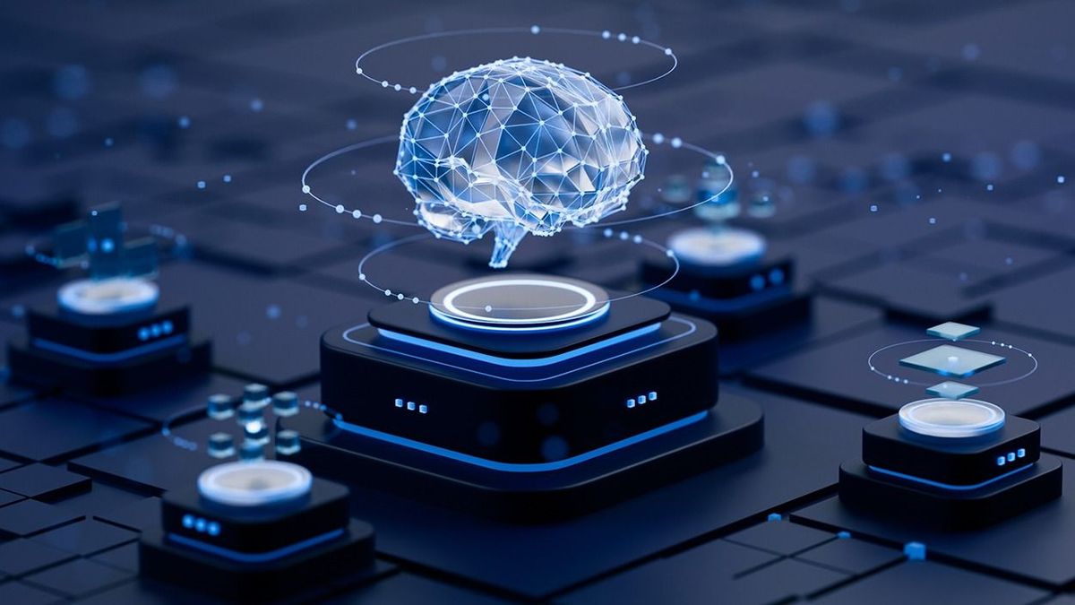 Artificial,Intelligence,Ai,Neural,Network,Digital,Brain,Machine,Deep,LearningArtificial intelligence AI neural network digital brain machine deep learning processing big data analysis technology connection mining chipset on Circuit board futuristic. 3d rendering.