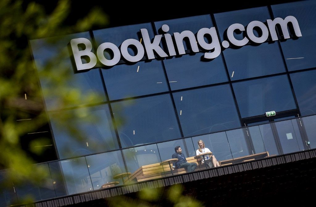 AMSTERDAM - Exterior of the Booking.com headquarters. This international campus of the originally Dutch hotel booking platform offers more than five thousand employees a workplace. ANP KOEN VAN WEEL netherlands out - belgium out (Photo by Koen van Weel / ANP MAG / ANP via AFP)