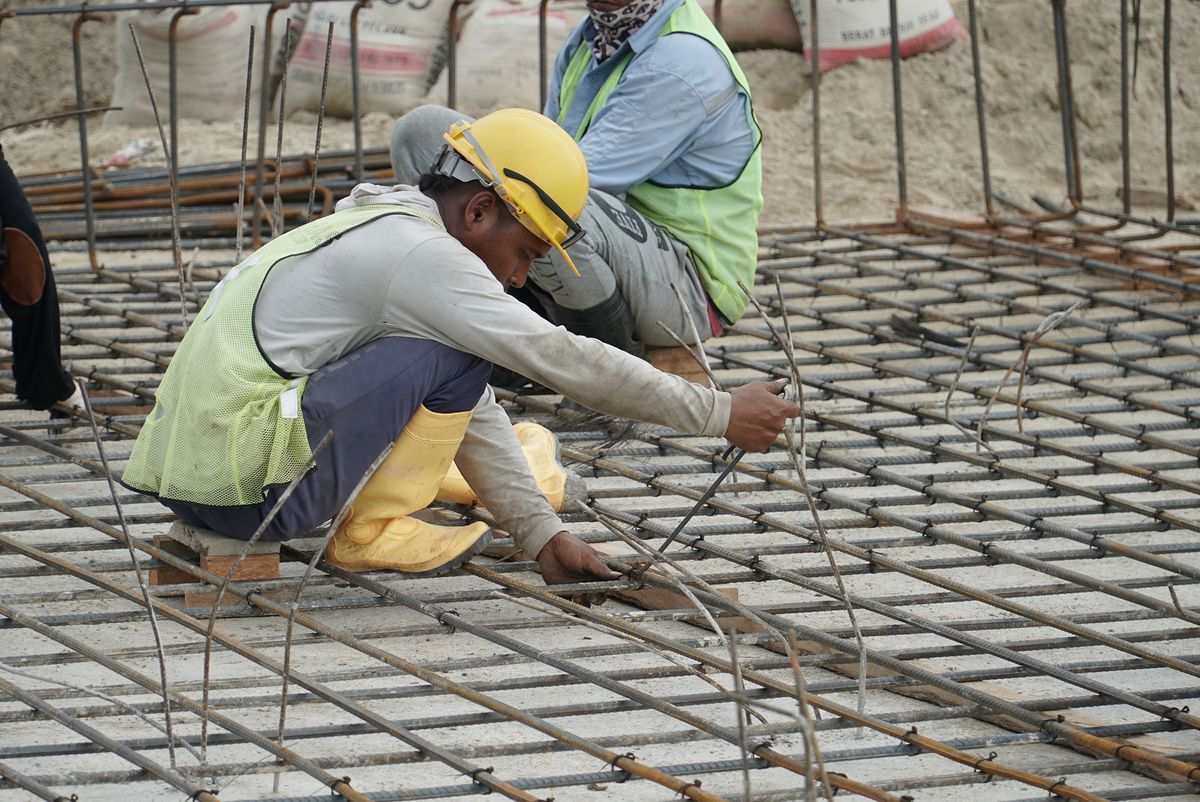 Indonesia.,October,20,,2021.,Construction,Workers,Are,Assembling,Concrete,For