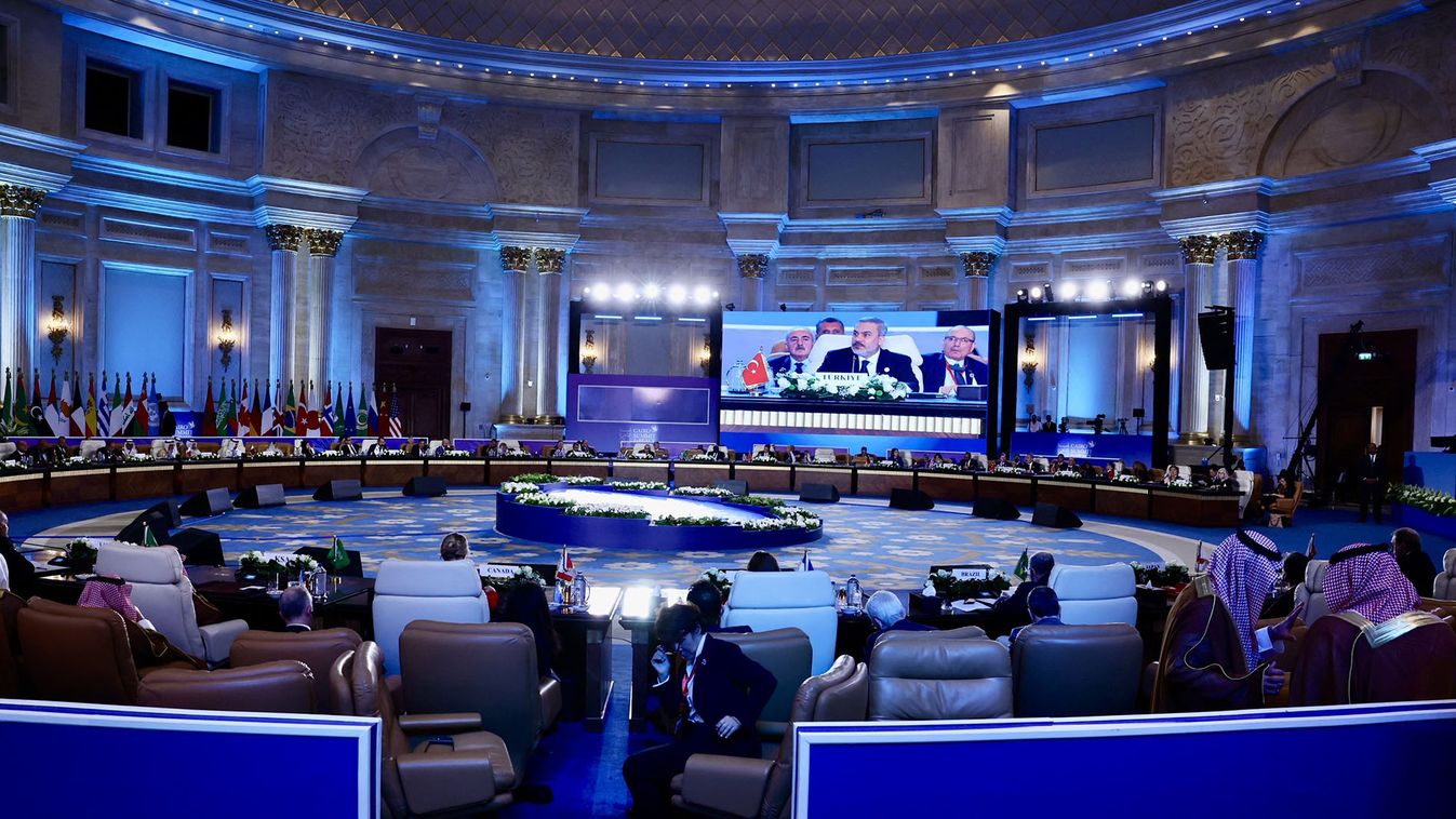 Cairo Peace Summit
CAIRO, EGYPT - OCTOBER 21: (----EDITORIAL USE ONLY - MANDATORY CREDIT - 'TURKISH FOREIGN MINISTRY/ MUSTAFA AYGUN / HANDOUT' - NO MARKETING NO ADVERTISING CAMPAIGNS - DISTRIBUTED AS A SERVICE TO CLIENTS----) Turkish Foreign Minister Hakan Fidan makes a speech during The Cairo Peace Summit in the New Administrative Capital, east of the Egyptian capital Cairo on October 21, 2023. The Cairo Peace Summit began with international, Arab and UN participation to discuss the latest developments in the Israeli-Palestinian conflict. TUR Foreign Ministry/ Mustafa Aygun / Anadolu (Photo by TUR Foreign Ministry/ Mustafa Ay / ANADOLU / Anadolu via AFP)