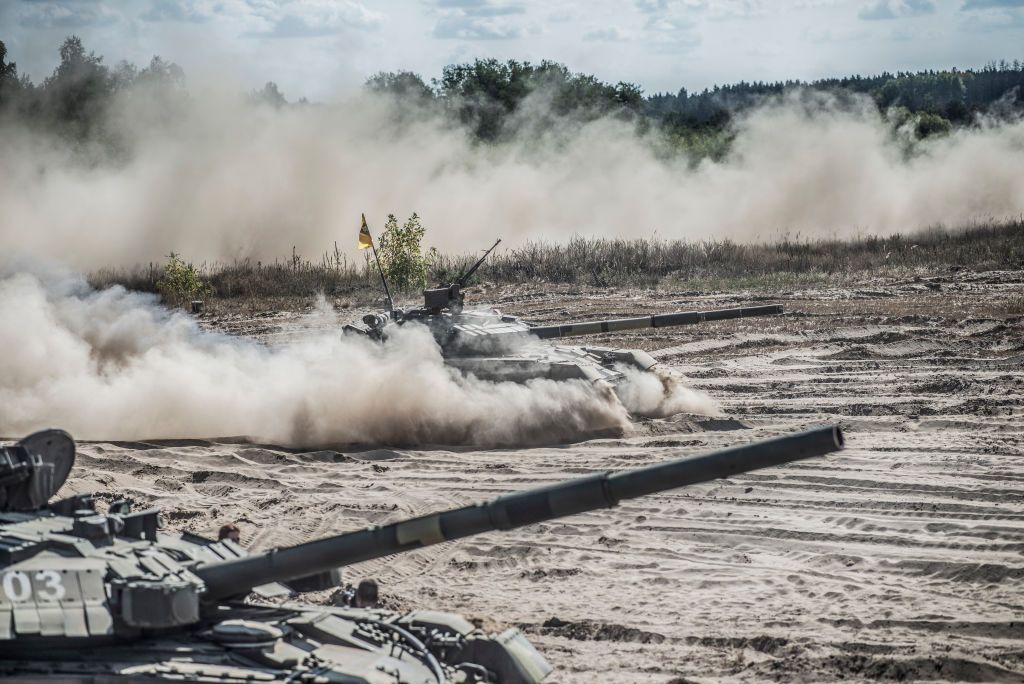 The Tactical Training For The Tank Forces Of The Ukrainian ArmyThe tactical training for the tank forces of the Ukrainian Army performs at the proving grounds in Honcharivske, Chernihiv Oblast, Ukraine, on September 7, 2019. During the technical demonstration of the tanks, the units were firing with live ammunition and showed the practical use of the anti-tank missiles. Based on the training results, the best tank units were awarded the trophies and the diplomas.  (Photo by Oleksandr Rupeta/NurPhoto via Getty Images)