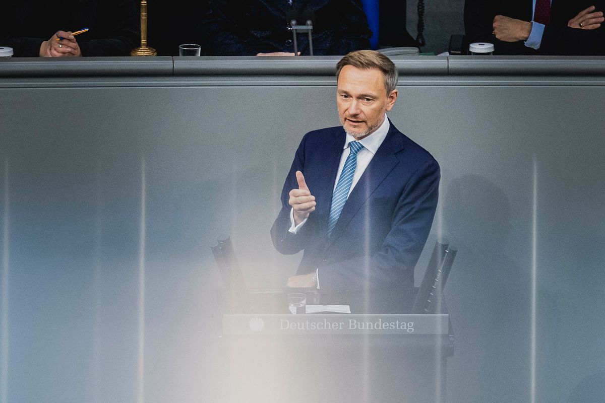 Christian LindnerChristian Lindner (FDP), Federal Minister of Finance, recorded as part of the current hour 'BVerG judgment on the supplementary budget 2021' in the German Bundestag in Berlin, November 16, 2023. (Photo by Florian Gaertner / Photothek / dpa Picture-Alliance via AFP)