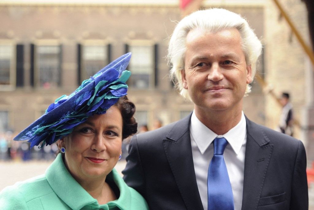 Dutch politician Geert Wilder arrives on Prince's Day with his wife at the Knights' Hall in The Hague, on September 17, 2013. It is the first time that the new king opens the new parliamentary year with the King's Speech. AFP PHOTO/ANP MARCEL ANTONISSE netherlands out (Photo by MARCEL ANTONISSE / ANP / AFP)