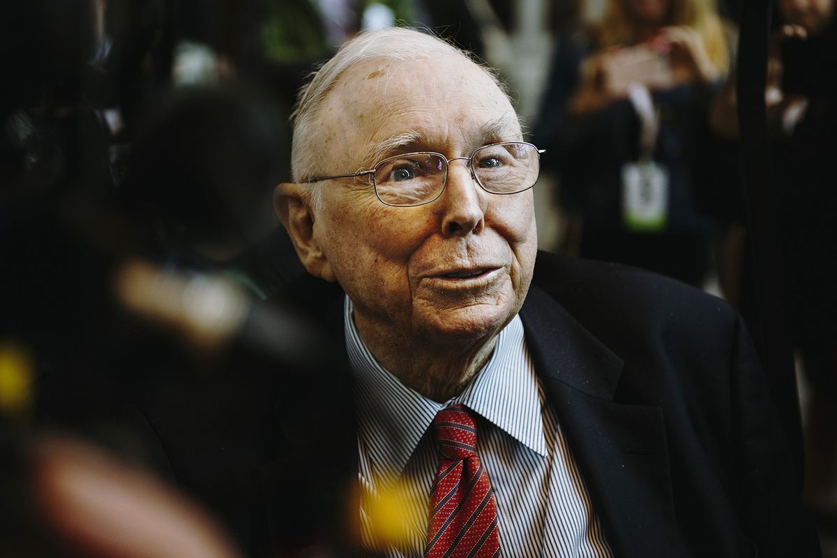 Charlie Munger, vice chairman of Berkshire Hathaway Inc., speaks to members of the media during a shareholders shopping day ahead of the Berkshire Hathaway annual meeting in Omaha, Nebraska, U.S., on Friday, May 3, 2019. Buffett's Berkshire Hathaway agreed earlier this week to make the investment in Occidental to help the oil producer with its $38 billion bid for Anadarko Petroleum Corp. Photographer: Houston Cofield/Bloomberg via Getty Images