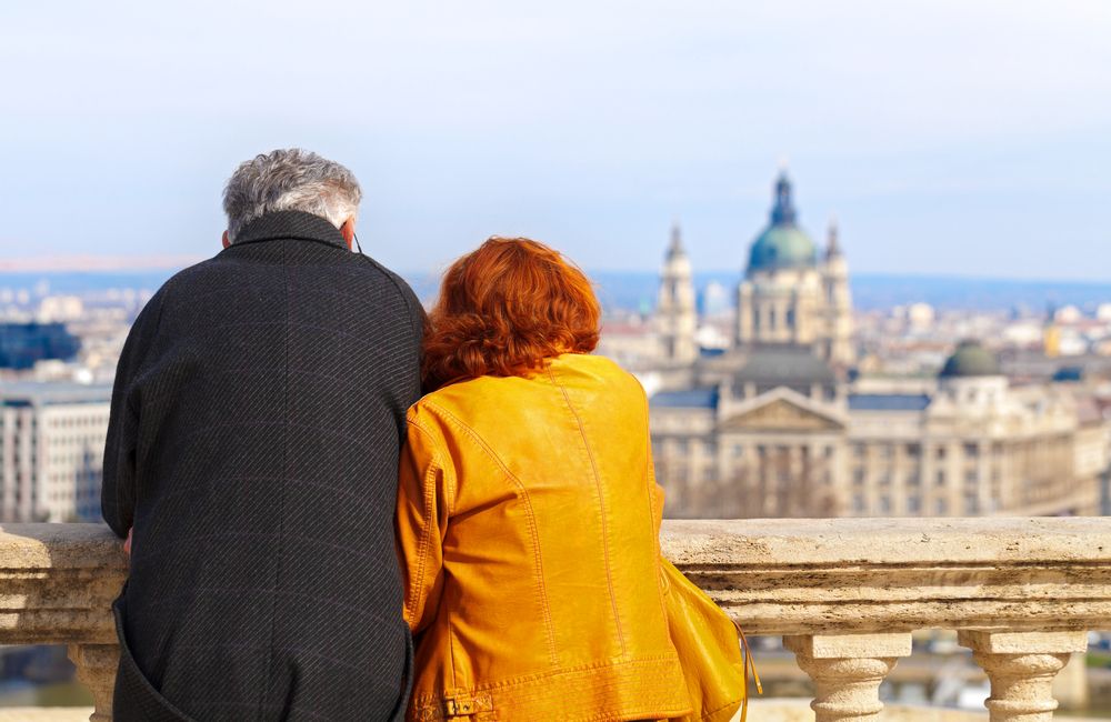 Elderly,Couple,Hugging,And,Enjoying,The,Beautiful,Budapest,View