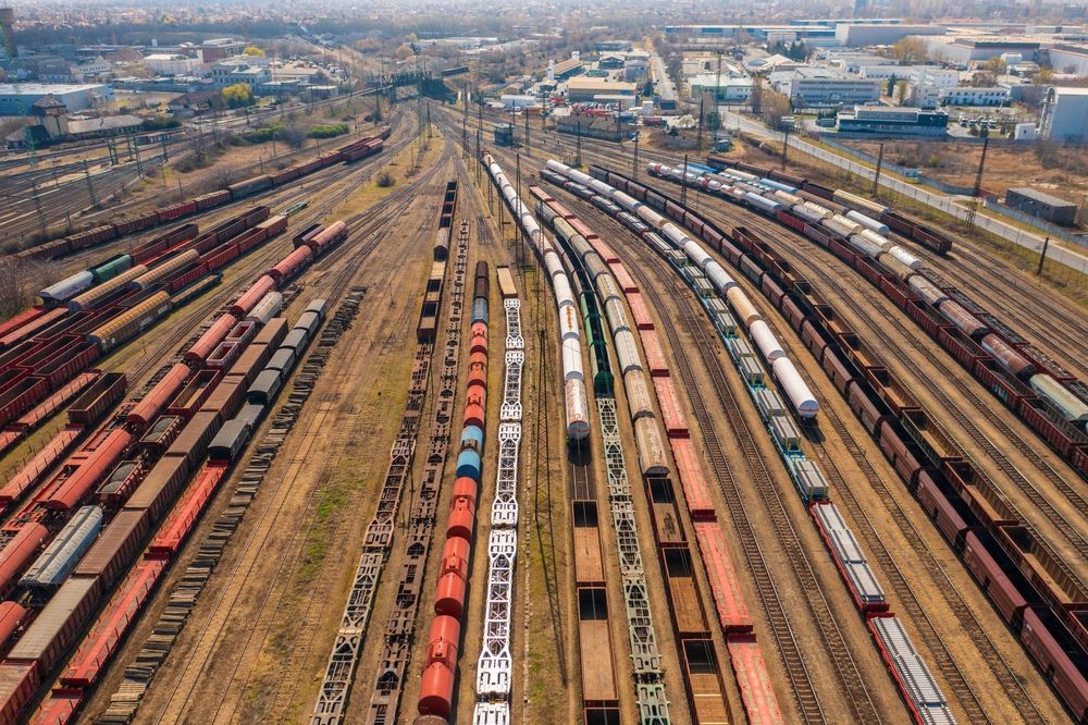 Budapest,,Hungary,-,Aerial,View,About,Freight,Trains,At,Ferencvaros