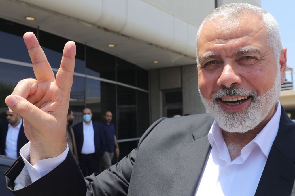 Hamas Leader Ismail Haniyeh Arrives In BeirutBEIRUT, LEBANON - JUNE 27: Ismail Haniya arrives at Beirut-Rafic Hariri International Airport on June 27, 2021 in Beirut, Lebanon. Haniya, leader of the Palestinian militant group, Hamas is scheduled to meet top officials and discuss the conditions of Palestinian refugees in Lebanon.  (Photo by Ali Allouch ATPImages/Getty Images)