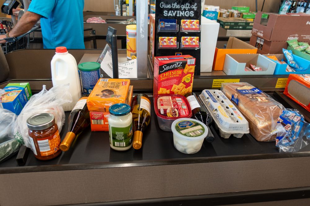 Ft.,Pierce,fl/usa-810/19:,An,Overview,Of,Groceries,Lined,Up,On,A