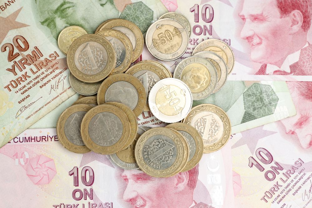 Various,Turkish,Lira,Banknotes,And,Coins,Bunch, 
török infláció, 