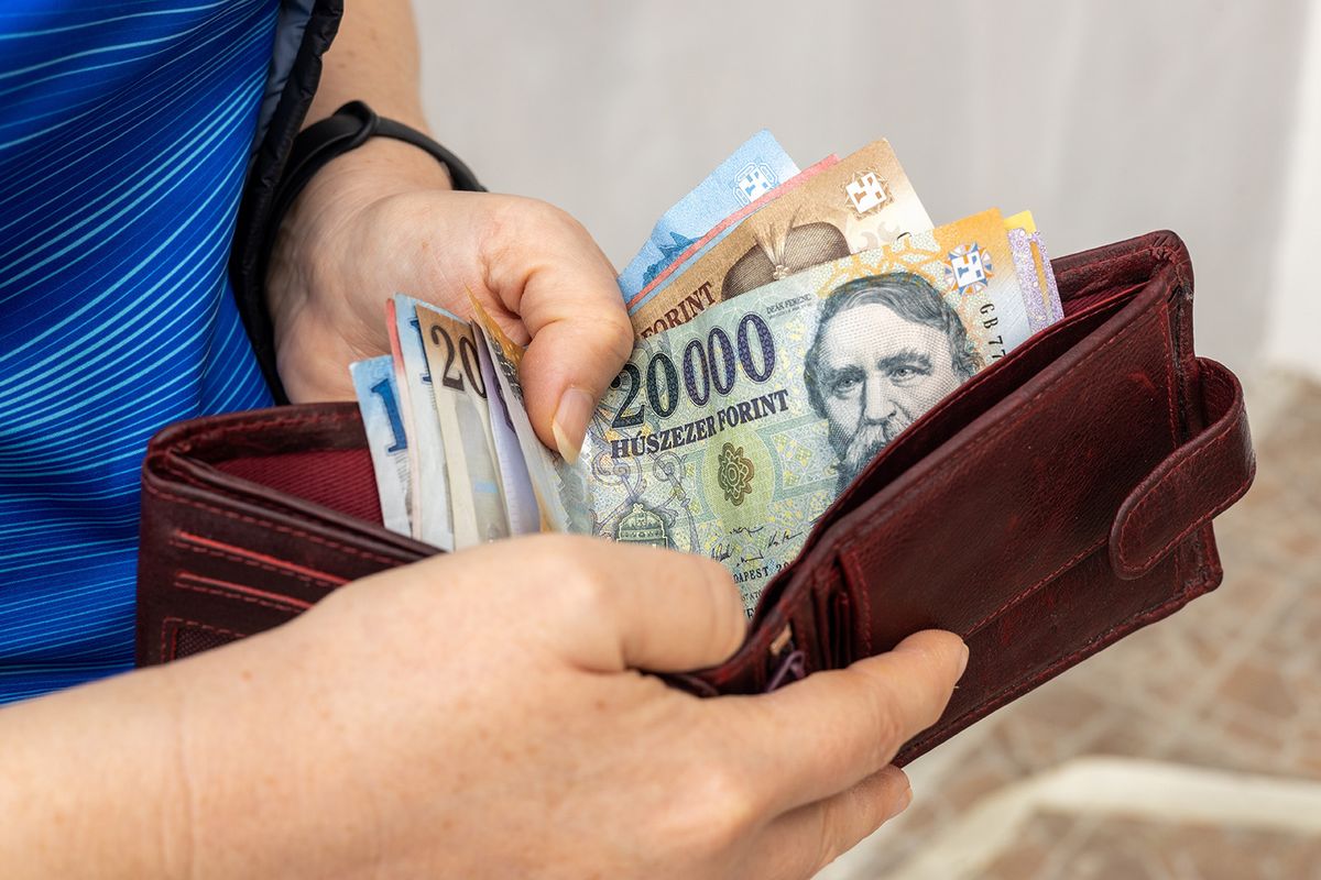 Hungarian,Forint,,Woman,Holds,Wallet,With,Money,In,Hand,,Financial