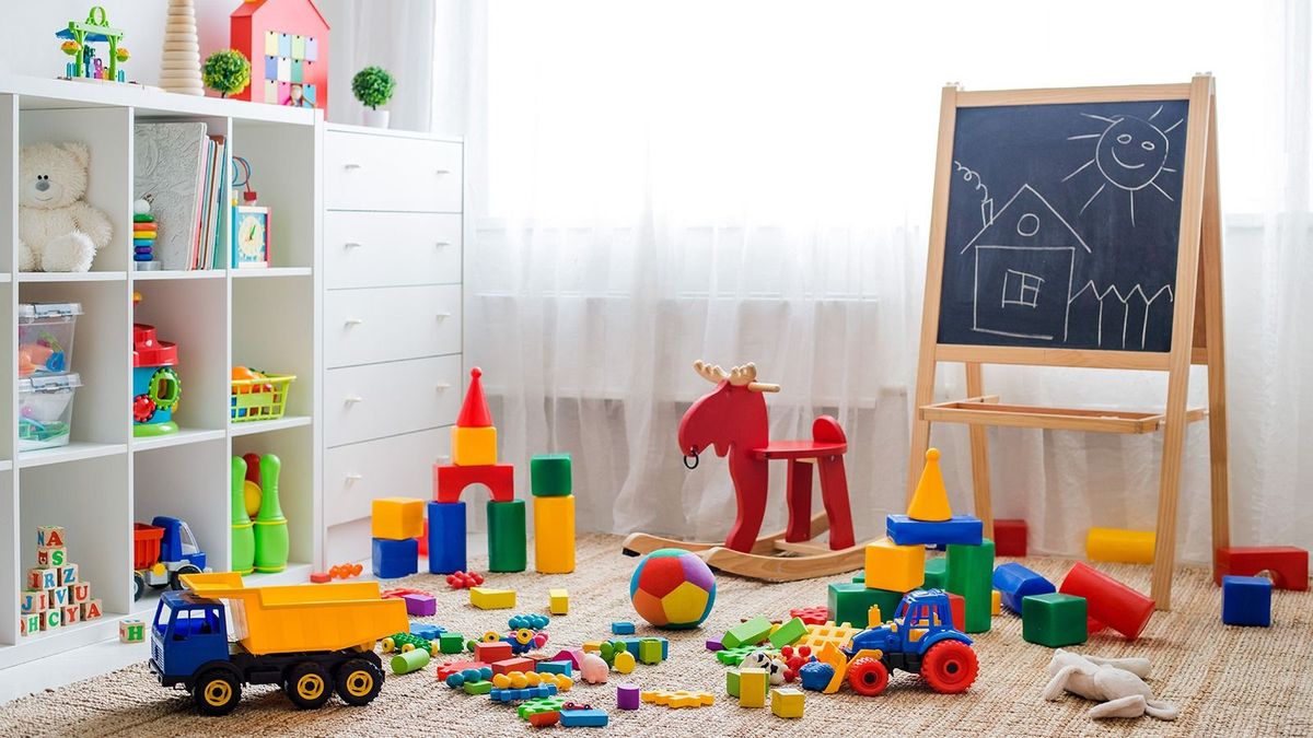 Children's,Playroom,With,Plastic,Colorful,Educational,Blocks,Toys.,Games,Floor