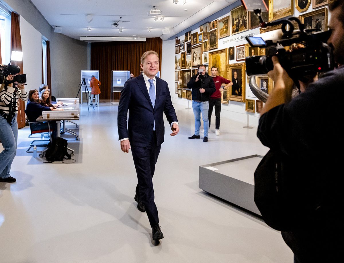 ENSCHEDE - New Social Contract (NSC) party leader Pieter Omtzigt after casting his vote for the House of Representatives elections in the Museum Factory. ANP SEM VAN DER WAL netherlands out - belgium out (Photo by Sem van der Wal / ANP MAG / ANP via AFP)