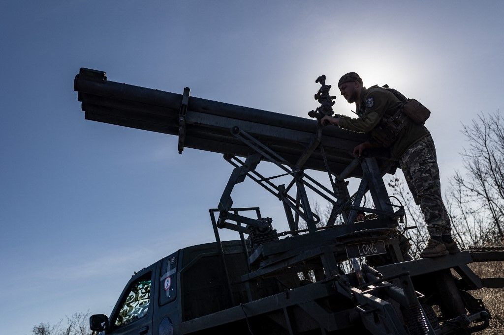 Military mobility of Ukrainian soldiers in the direction of BakhmutDONETSK OBLAST, UKRAINE - OCTOBER 31: Ukrainian soldiers prepare a vehicle adapted for firing grad shells in the direction of Bakhmut, Donetsk Oblast Ukraine on October 31, 2023. Diego Herrera Carcedo / Anadolu (Photo by Diego Herrera Carcedo / ANADOLU / Anadolu via AFP)