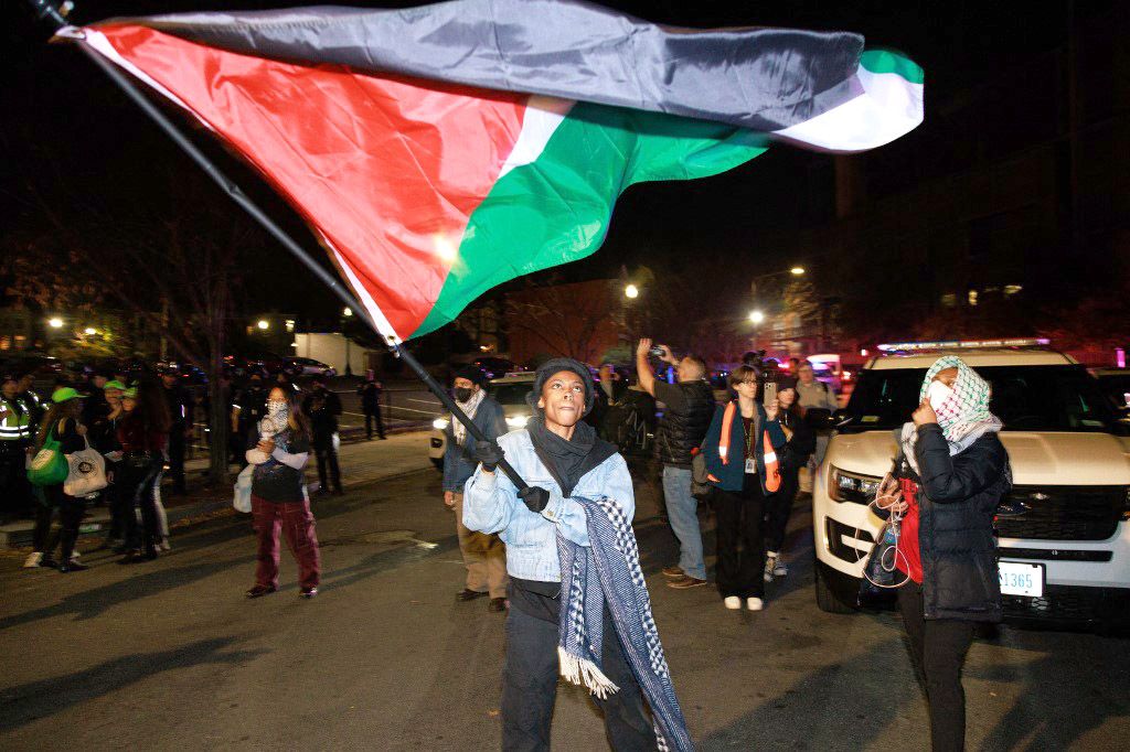 Capitol Police Respond To Demonstrators At DNC HeadquartersCapitol Police Respond To Demonstrators At DNC HeadquartersPro-Palestine demonstrators calling for a cease-fire in the Israel-Hamas conflict gather outside of the Democratic National Committee headquarters in Washington, D.C. on November 15, 2023. (Photo by Bryan Olin Dozier/NurPhoto) (Photo by Bryan Olin Dozier / NurPhoto / NurPhoto via AFP)