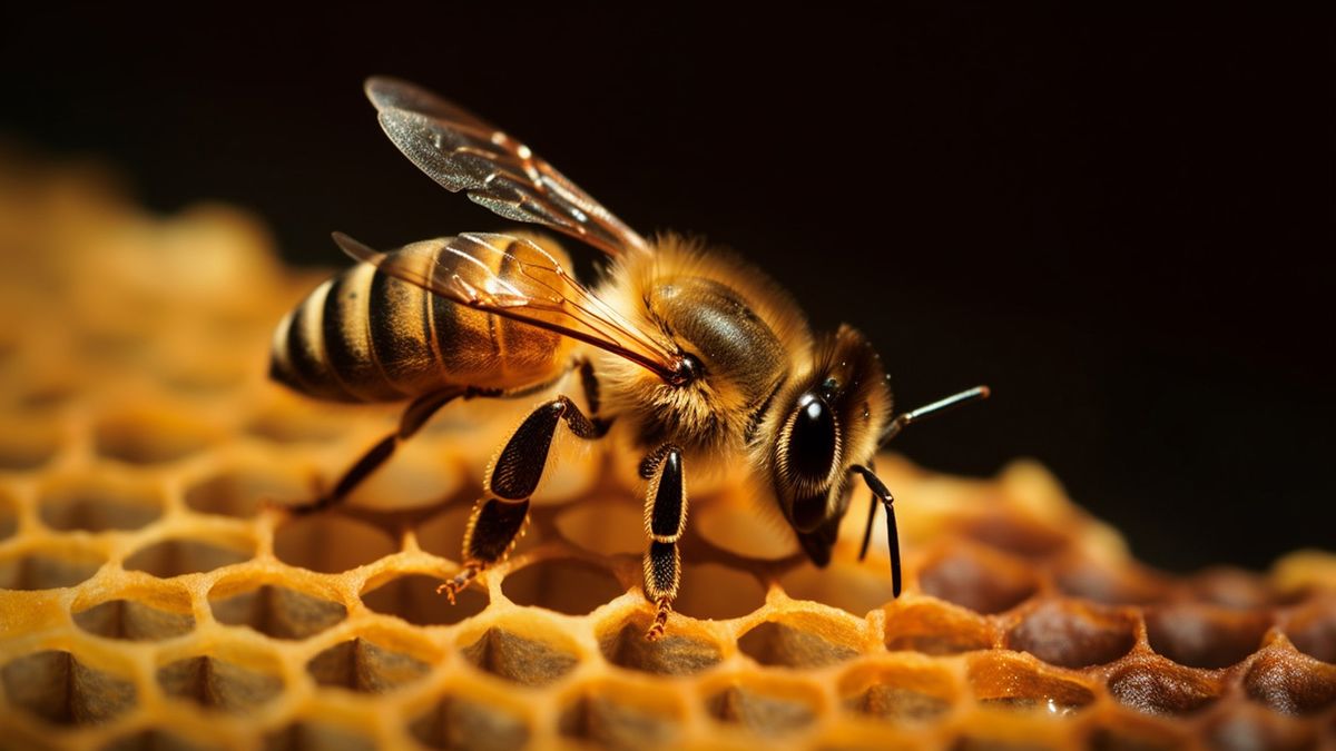 Honey,Bee,On,A,Honey,Comb,Macro,Photography