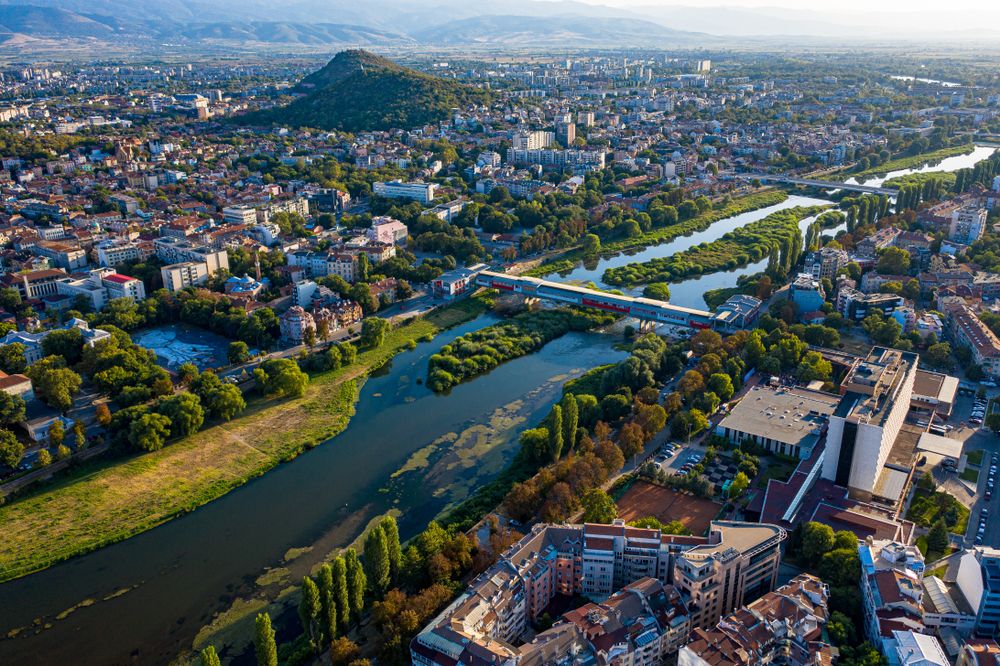 Plovdiv,,Plovdiv,,Bulgaria,8.1.2019,-,Aerial,View,Of,Maritsa,River