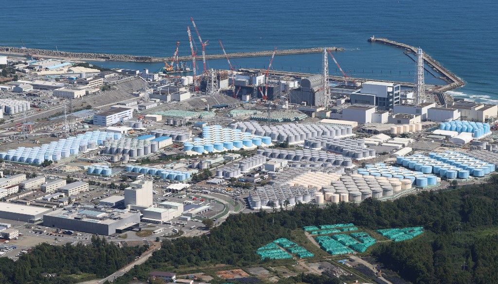 Fukushima No.1 nuclear power plantAn aerial photo shows  the Fukushima No.1 nuclear power plant of Tokyo Electric Power Company Holdings, Incorporated (TEPCO) in Fukushima Prefecture on Sep. 29, 2023. ( The Yomiuri Shimbun ) (Photo by Tetsu Joko / Yomiuri / The Yomiuri Shimbun via AFP)