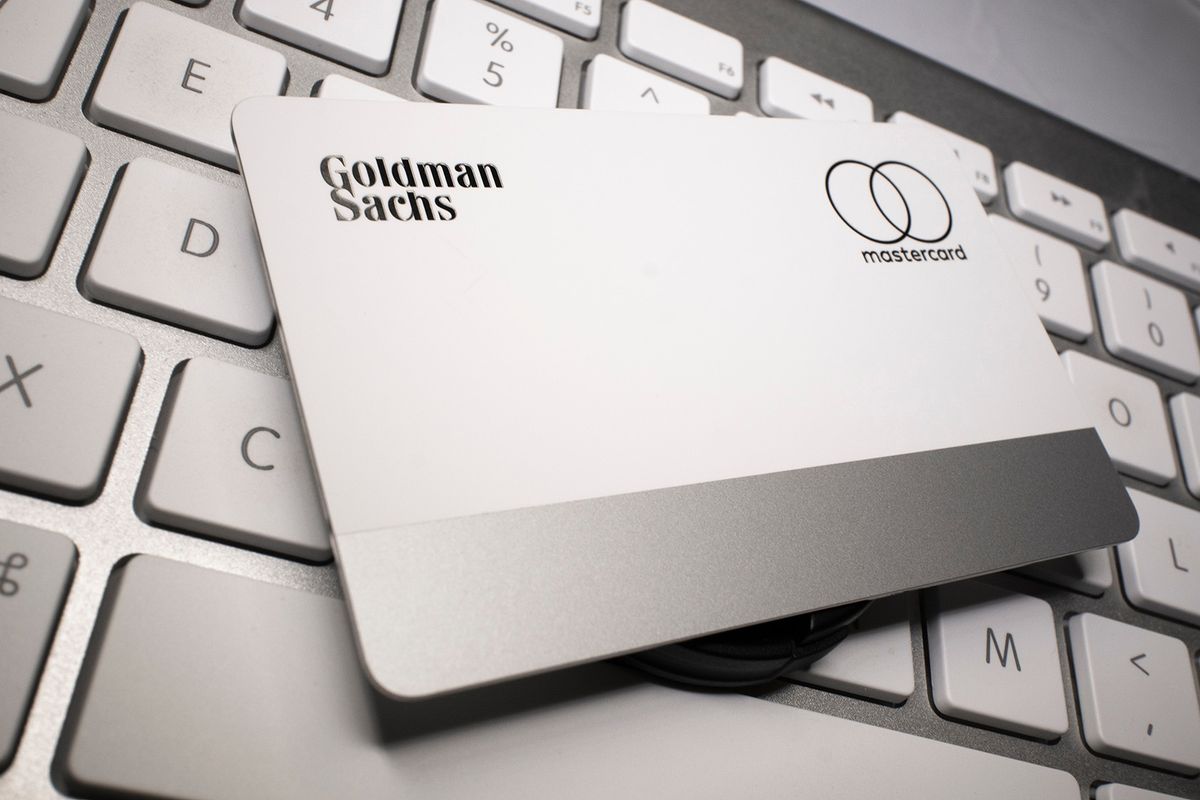Cupertino, CA / USA - August 27 2019: Physical Apple Mastercard Credit Card backed by Goldman Sachs on an Apple keyboard. 