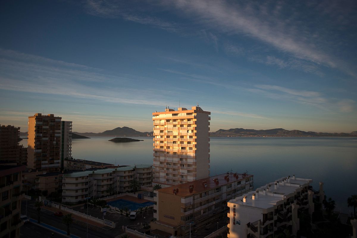 General view of La Manga, on November 27, 2019. On October 12, 2019 millions of fish and crustaceans washed up on the Mar Menor's northern shores, dead or dying. (Photo by JORGE GUERRERO / AFP)