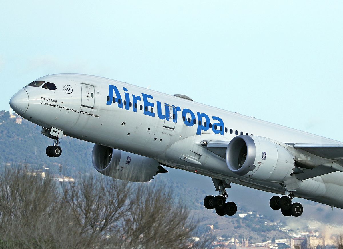 A Boeing 787-8 Dreamliner from Air Europa is taking off from Barcelona Airport in Barcelona, Spain, on January 16, 2023. (Photo by JoanValls/Urbanandsport/NurPhoto) (Photo by Urbanandsport / NurPhoto / NurPhoto via AFP)