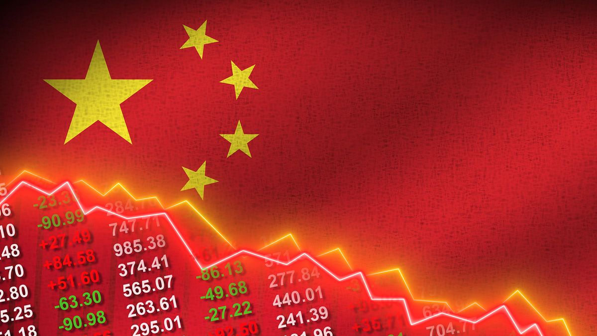 China,Realistic,Flag,–,Stock,Market,Numbers,And,Zigzag,DownChina Realistic Flag – Stock Market Numbers and Zigzag Down Arrow - Economic Crisis Concept, 3D Illustration
