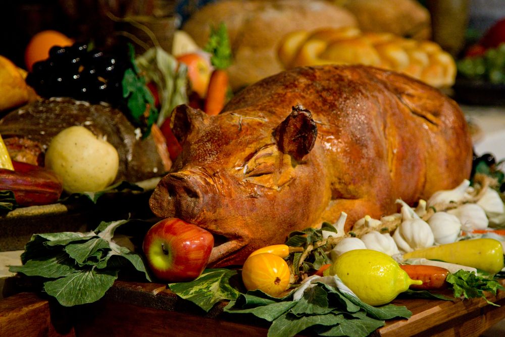 Christmas,Dinner.,Roast,Pork