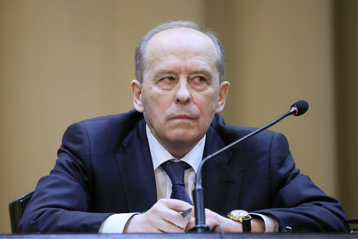 Federal Security Service Director Alexander Bortnikov looks on during a meeting of the Federal Security Service (FSB) Board in Moscow on February 28, 2023. (Photo by Gavriil GRIGOROV / SPUTNIK / AFP)