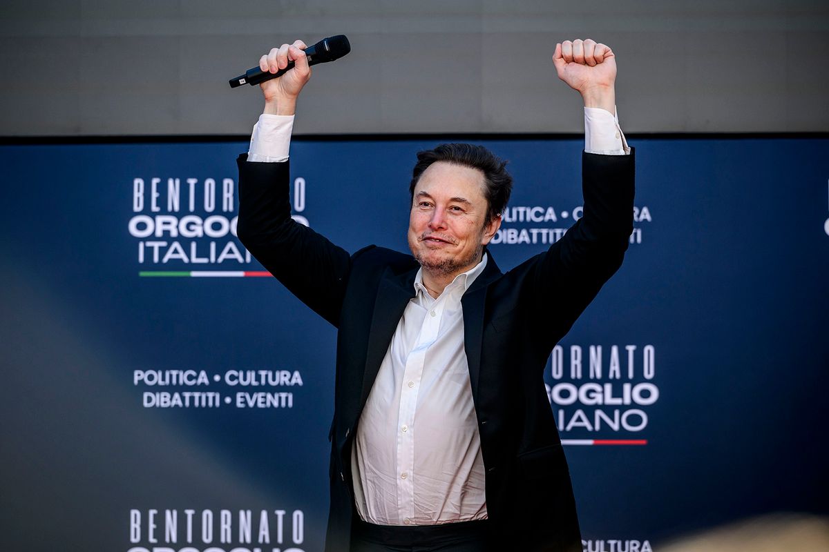 ROME, ITALY - DECEMBER 15: Elon Musk, chief executive officer of Tesla Inc and X (formerly Twitter) Ceo speaks at the Atreju political convention organized by Fratelli d'Italia (Brothers of Italy), on December 15, 2023 in Rome, Italy. Italian Prime Minister Giorgia Meloni's right-wing political party organised a four-day political festival in the Italian capital. (Photo by Antonio Masiello/Getty Images)